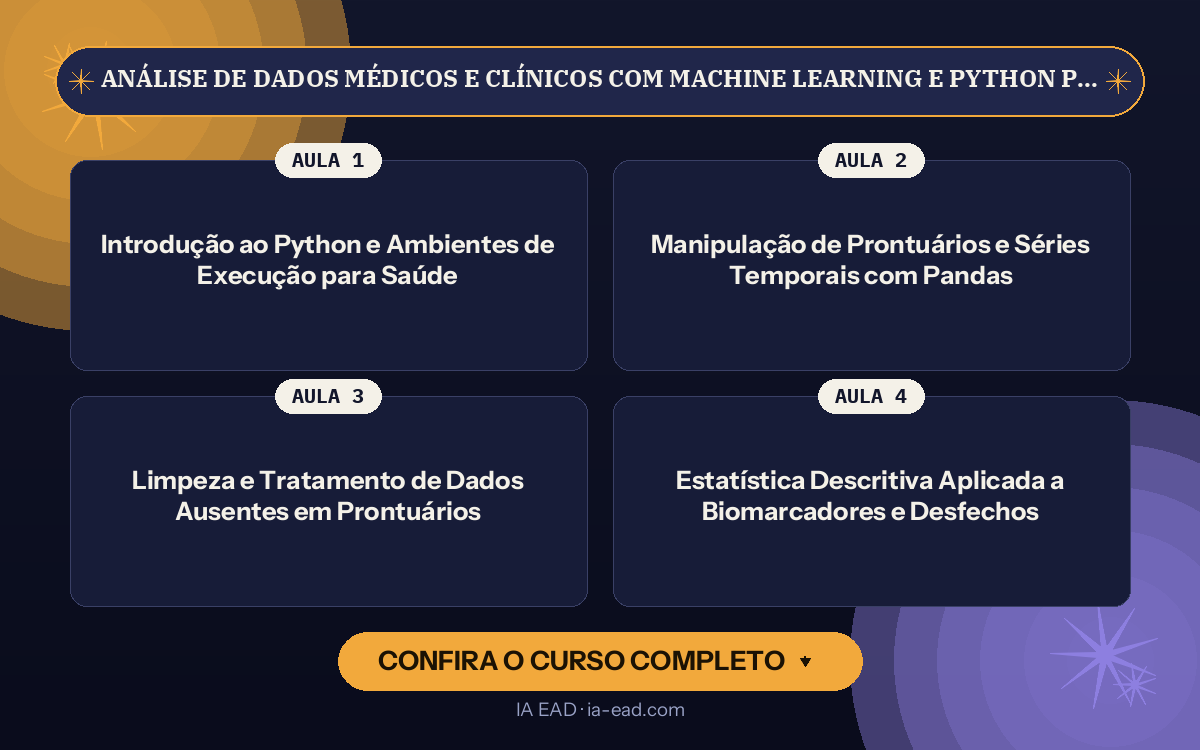 Capa do curso Análise de Dados Médicos e Clínicos com Machine Learning e Python para Profissionais de Saúde