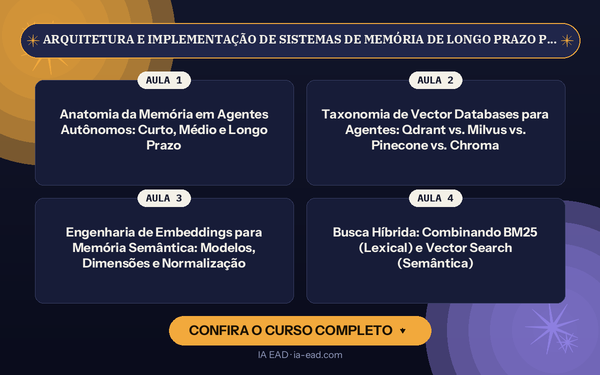 Capa do curso Arquitetura e Implementação de Sistemas de Memória de Longo Prazo para Agentes de IA com Vector DBs