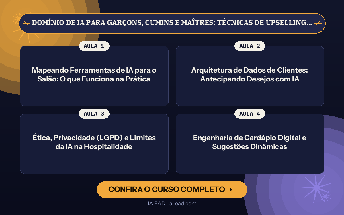 Capa do curso Domínio de IA para Garçons, Cumins e Maîtres: Técnicas de Upselling, Atendimento Bilíngue e Resolução de Conflitos no Salão