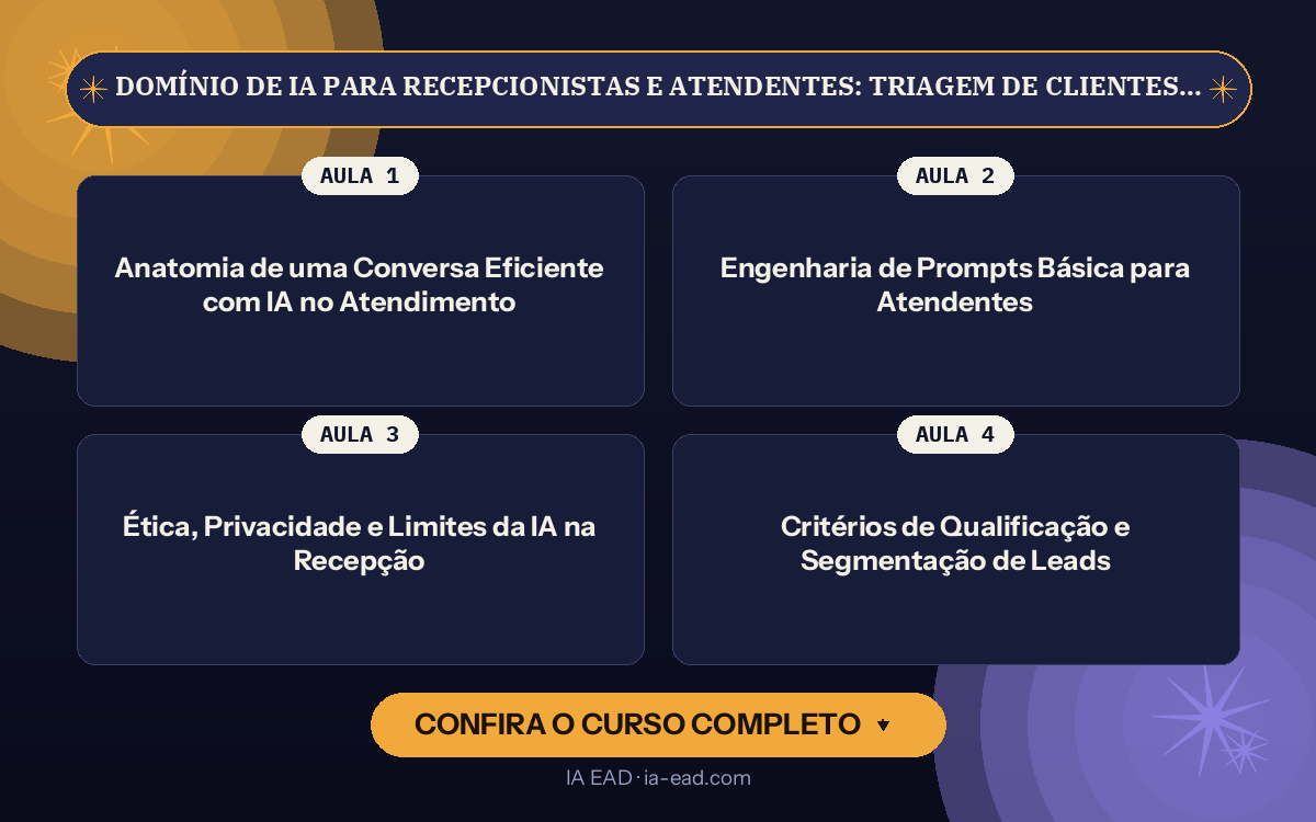 Capa do curso Domínio de IA para Recepcionistas e Atendentes: Triagem de Clientes e Agendamento Automatizado