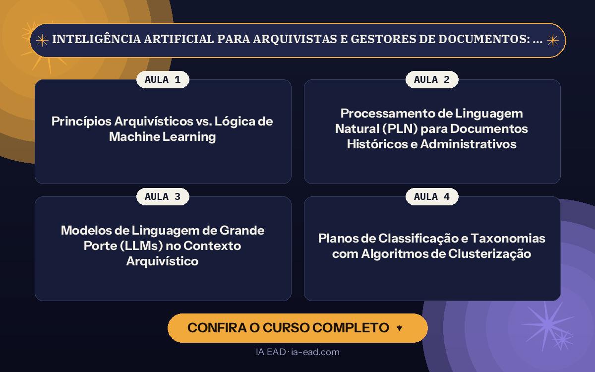 Capa do curso Inteligência Artificial para Arquivistas e Gestores de Documentos: Organização e Indexação de Acervos