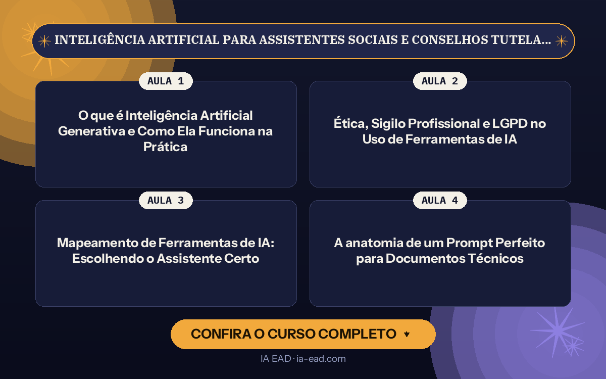 Capa do curso Inteligência Artificial para Assistentes Sociais e Conselhos Tutelares: Redução de Burocracia, Laudos Sociais e Relatórios
