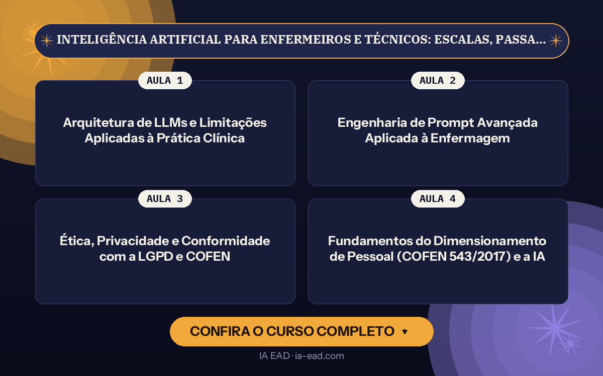 Capa do curso Inteligência Artificial para Enfermeiros e Técnicos: Escalas, Passagem de Plantão e Registros Clínicos