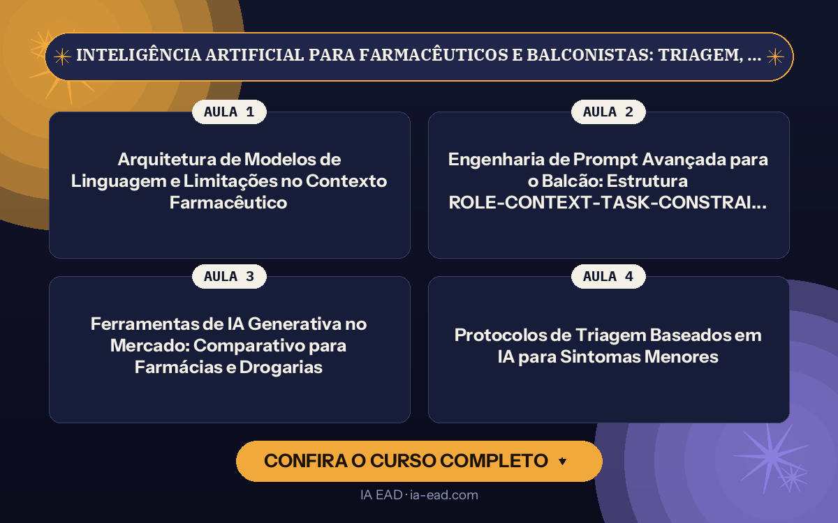 Capa do curso Inteligência Artificial para Farmacêuticos e Balconistas: Triagem, Posologia e Atendimento Automatizado