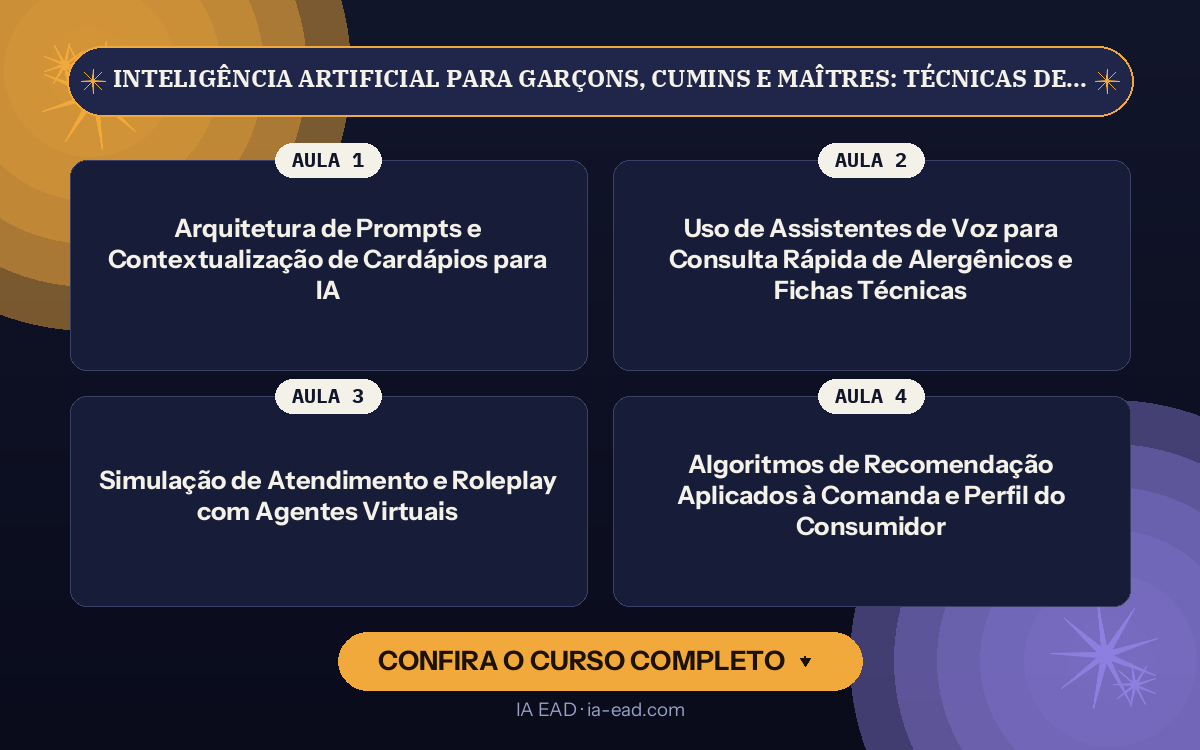 Capa do curso Inteligência Artificial para Garçons, Cumins e Maîtres: Técnicas de Upselling, Atendimento Bilíngue e Gestão de Conflitos no Salão