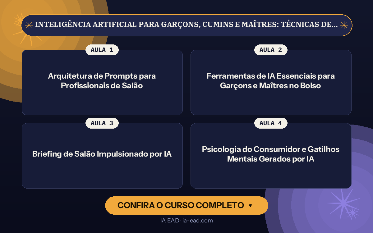 Capa do curso Inteligência Artificial para Garçons, Cumins e Maîtres: Técnicas de Upselling e Atendimento Bilíngue